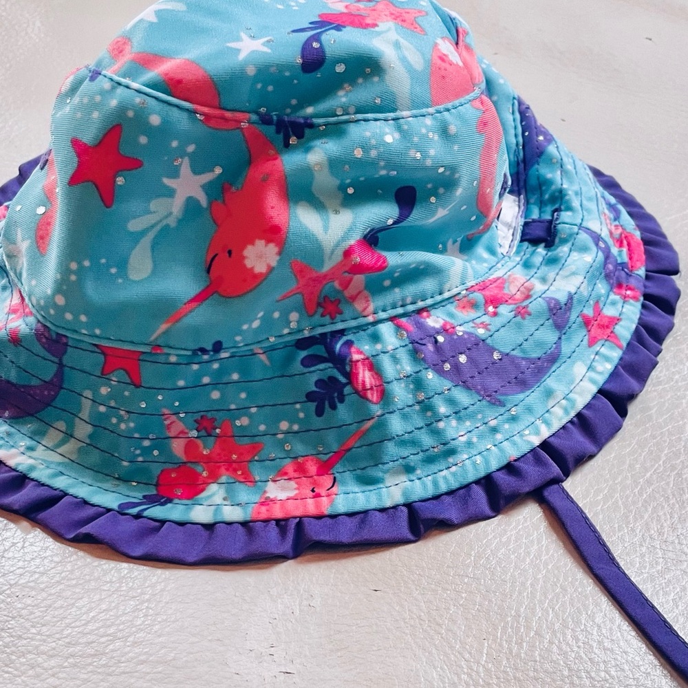 3/$20💥2T 50+ UPF Narwhal Reversible Sun Hat / Bucket Hat, Blue Purple & Glitter